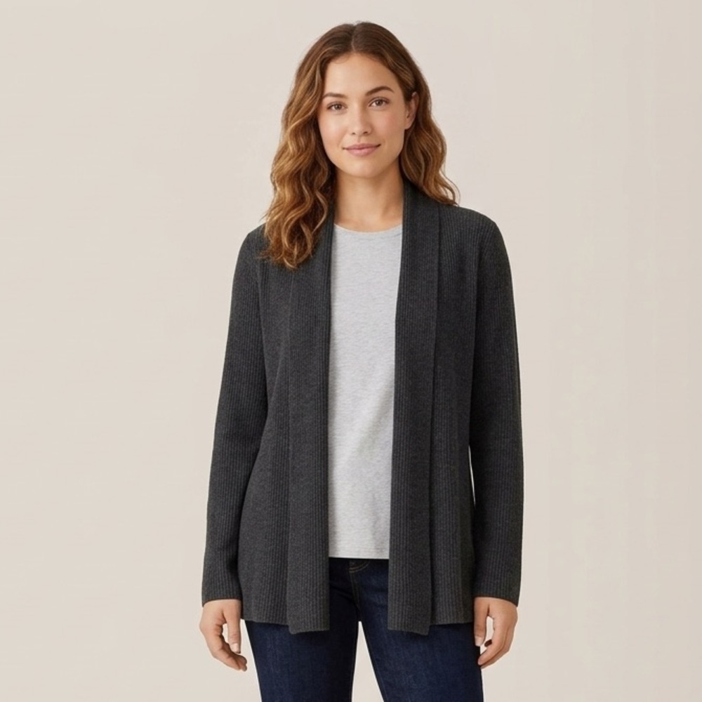 Eileen Fisher Cardigan Sweater Petite Size PM Brown Open Front 100% Viscose